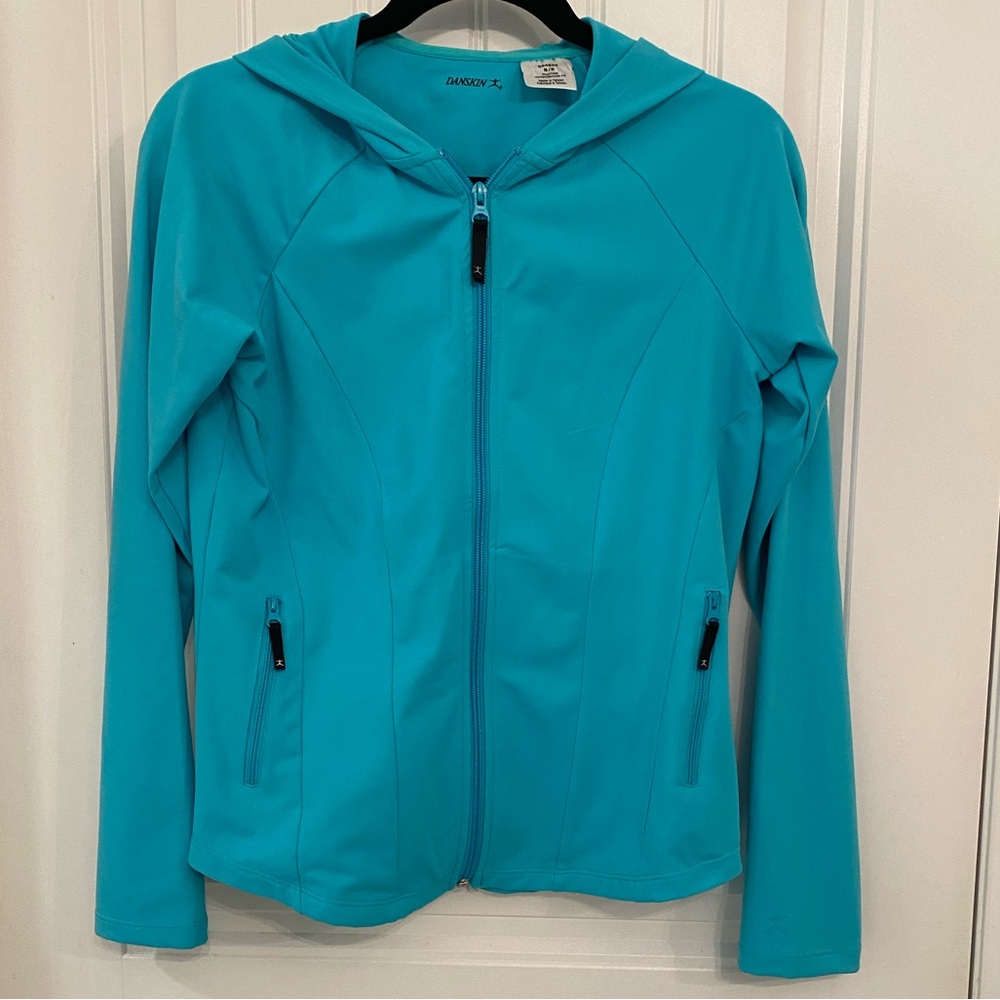 NWOT SIZE SMALL TEAL BLUE DANSKIN FITTED ZIPPERED HOODIE